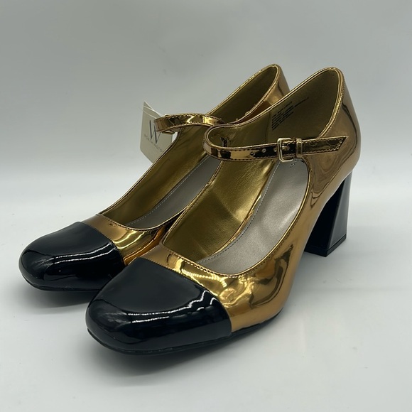 2526- Worthington Larcie Gold & Black Mary Jane Block Heels Size 7M NWT - Picture 3 of 11